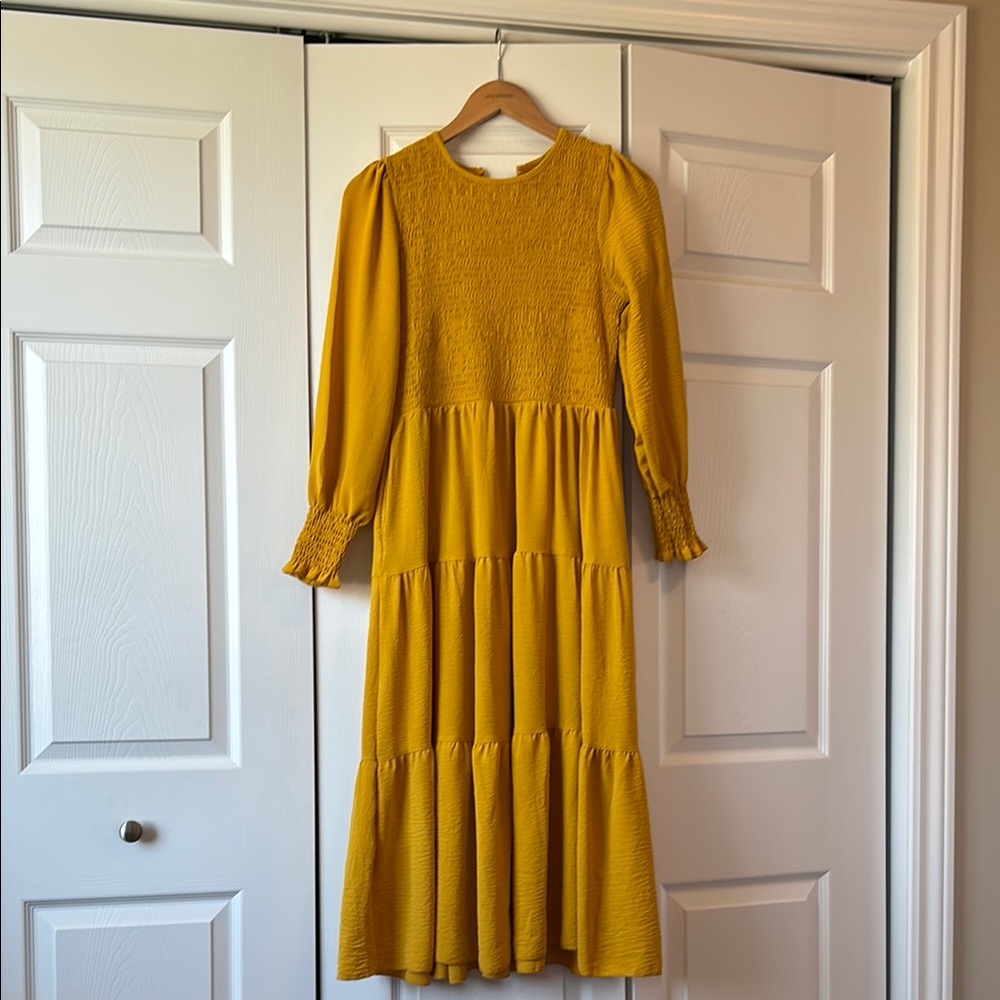 Amazon Essentials Yellow Long Sleeve Tiered Sundress
